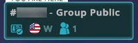 A screenshot of a group public instance in a world's instances list. An icon resembling an ID card with a checkmark on it indicating it is an age-restricted instance.
