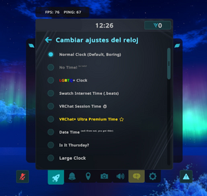 An image of the clock settings in VRChat.