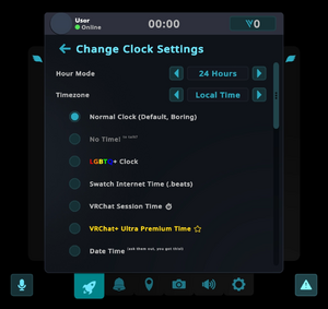 An image of the clock settings in VRChat.