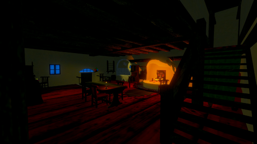 A cozy interior view of Howl’s Castle with its iconic glowing hearth.