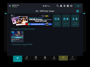 An image of the Main Menu in VRChat.