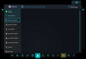 An image of the social tab of the main menu in VRChat.