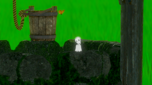 A Kodama appearing briefly near the stone well, one of the world’s hidden forest spirit Easter eggs.