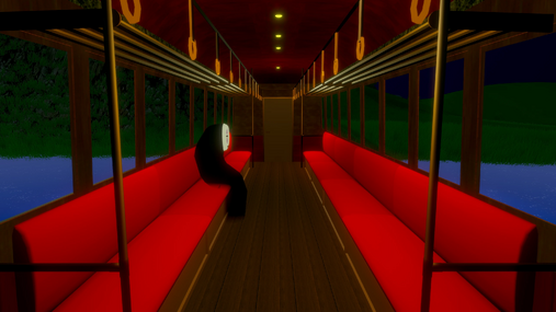 No-Face sitting alone inside the Spirit Train, a quiet scene inspired by Spirited Away.