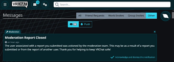 The website notification of a moderation report being complete.